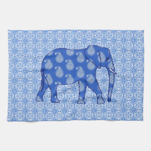 Paisley-Elefant - kobaltblau und weiß Handtuch