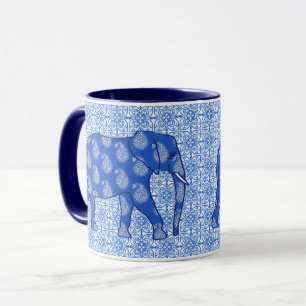Paisley-Elefant - Kobaltblau und weiß Tasse