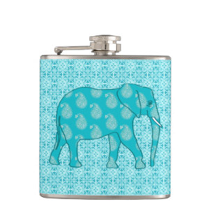 Paisley-Elefant - Türkis und Aqua Flachmann