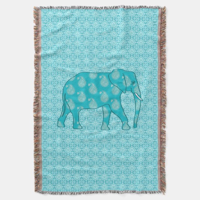 Paisley-Elefant - Türkis und Wasser Decke (Vorderseite Vertikal)