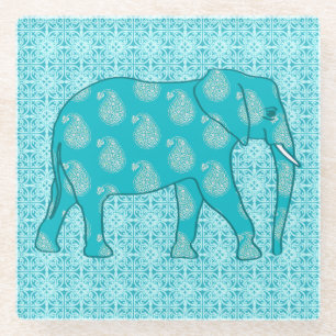 Paisley-Elefant - Türkis und Wasser Glasuntersetzer