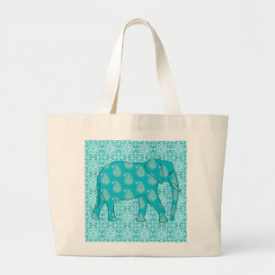 Paisley-Elefant - Türkis und Wasser Jumbo Stoffbeutel