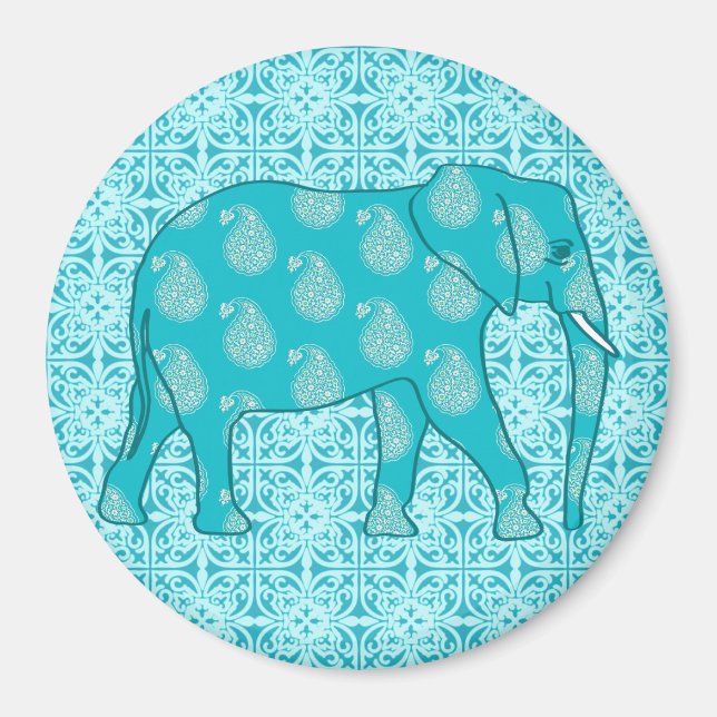 Paisley-Elefant - Türkis und Wasser Magnet (Vorne)