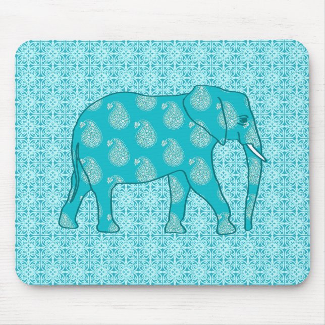 Paisley-Elefant - Türkis und Wasser Mousepad (Vorne)