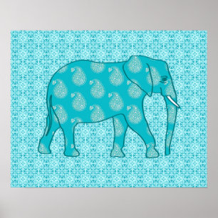 Paisley-Elefant - Türkis und Wasser Poster