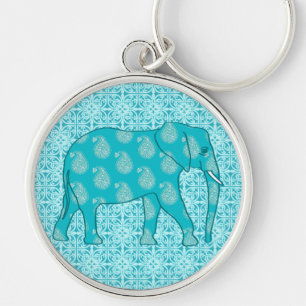 Paisley-Elefant - Türkis und Wasser Schlüsselanhänger
