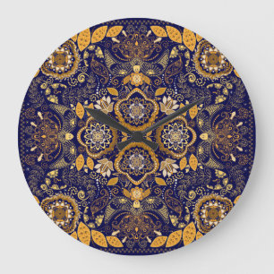 Paisley Elegance: Textile Designmuster Große Wanduhr