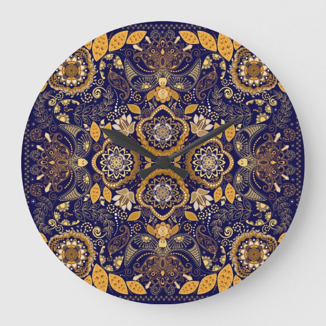 Paisley Elegance: Textile Designmuster Große Wanduhr (Vorderseite)