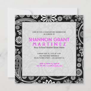 Paisley-Elegant Grad Einladung aus Schwarz und Wei