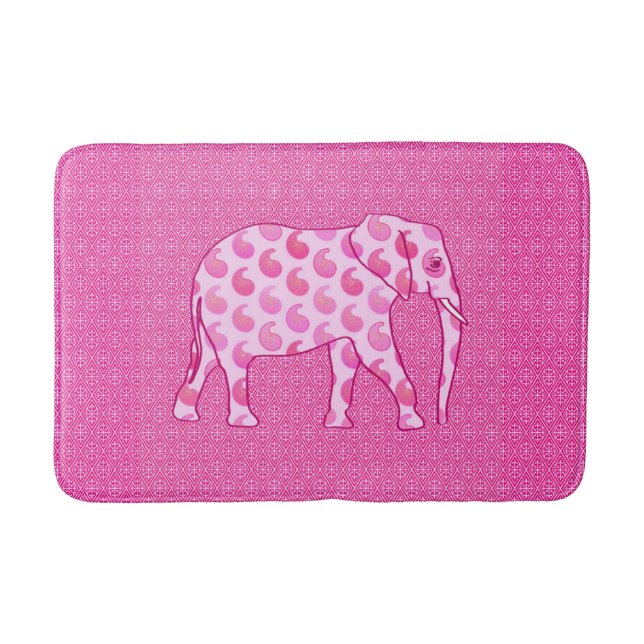 Paisley Elephant, Ice Pink und Fuchsia Badematte (Vorderseite)