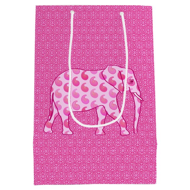 Paisley Elephant, Ice Pink und Fuchsia Mittlere Geschenktüte (Rückseite)