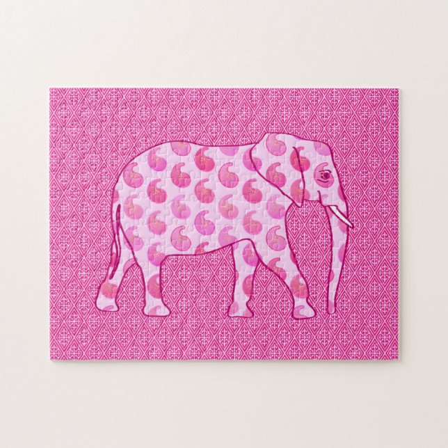 Paisley Elephant, Ice Pink und Fuchsia Puzzle (Horizontal)