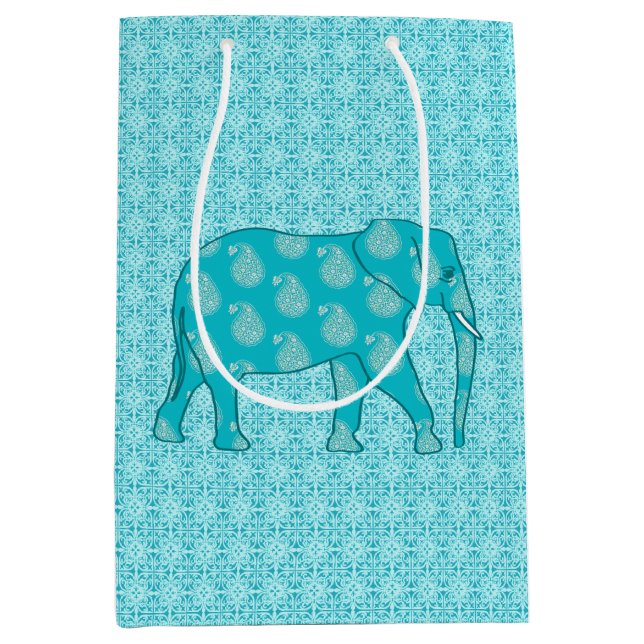 Paisley Elephant, Türkis und Aqua Mittlere Geschenktüte (Vorderseite)