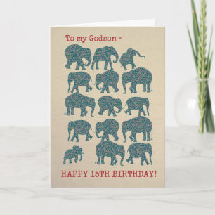 Paisley Elephants 15. Geburtstagskarte für Godson Karte