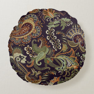 Paisley Farbige Textilie: Ethnisches Vintage-Desig Rundes Kissen