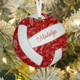 Paisley-Federn floral roter Volleyball Ornament Aus Metall
