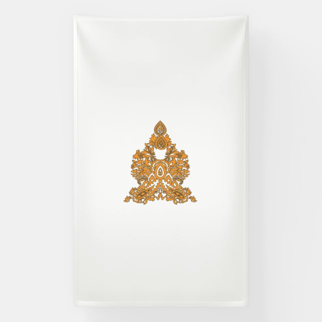 Paisley Floral Art ・ Orange Boho Decor Banner (Vertikal)