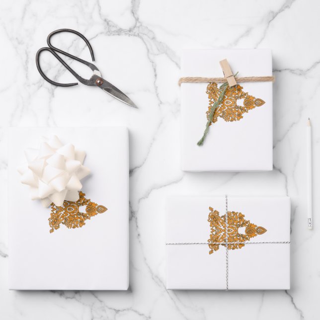 Paisley Floral Art ・ Orange Boho Decor Geschenkpapier Set (Vorderseite)