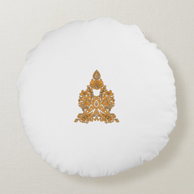 Paisley Floral Art ・ Orange Boho Decor Rundes Kissen (Rückseite)