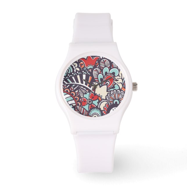 Paisley Floral Doodle Muster Armbanduhr (Vorderseite)