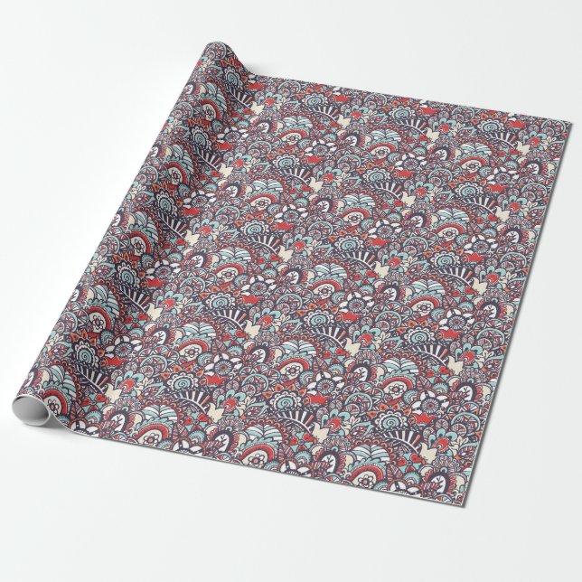 Paisley Floral Doodle Muster Geschenkpapier (Ungerollt)