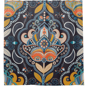 Paisley Floral: Dunkles indisches Muster Duschvorhang