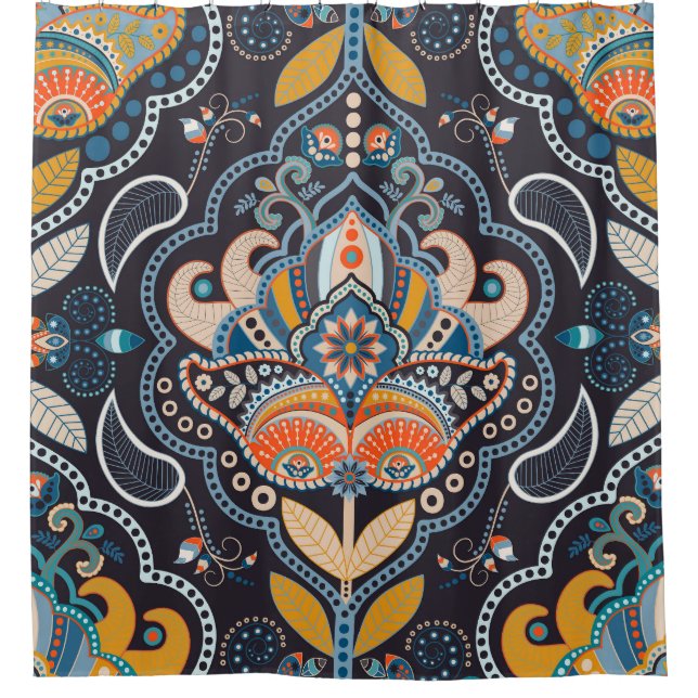 Paisley Floral: Dunkles indisches Muster Duschvorhang (Vorderseite)
