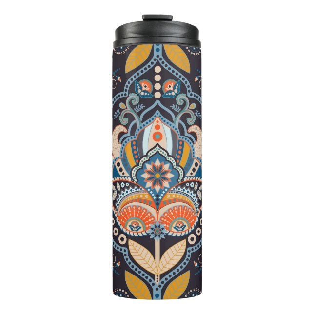 Paisley Floral: Dunkles indisches Muster Thermosbecher (Vorderseite)