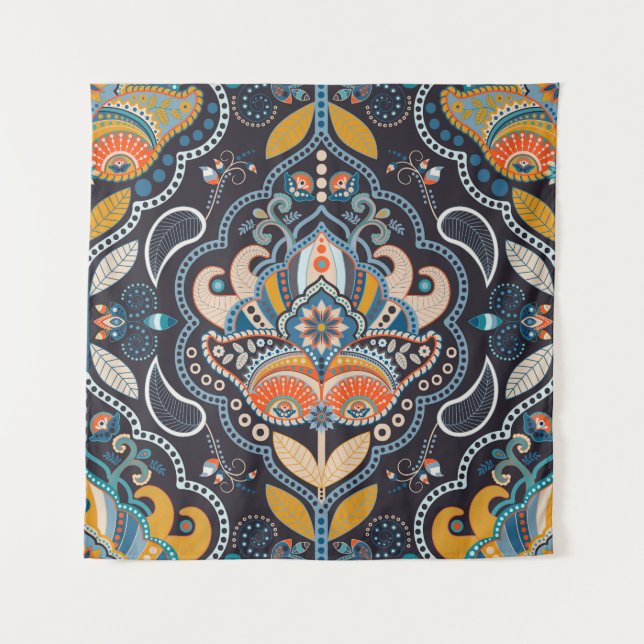 Paisley Floral: Dunkles indisches Muster Wandteppich (Vorderseite)