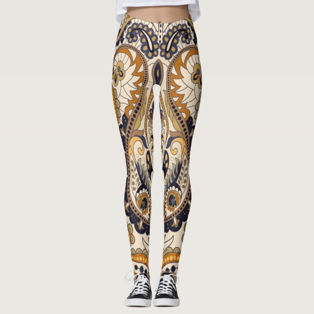 Paisley Floral: Farbenloses, nahtloses Design Leggings (Vorderseite)