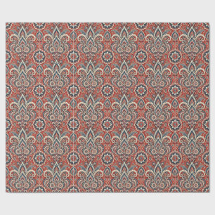 Paisley Floral Fusion in Rot, Weiß und Blau Geschenkpapier