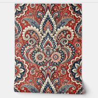 Paisley Floral Fusion in Rot, Weiß und Blu