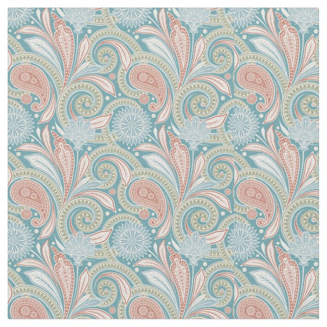 Paisley Floral Light Pink und Blue Stoff (Nahaufnahme)