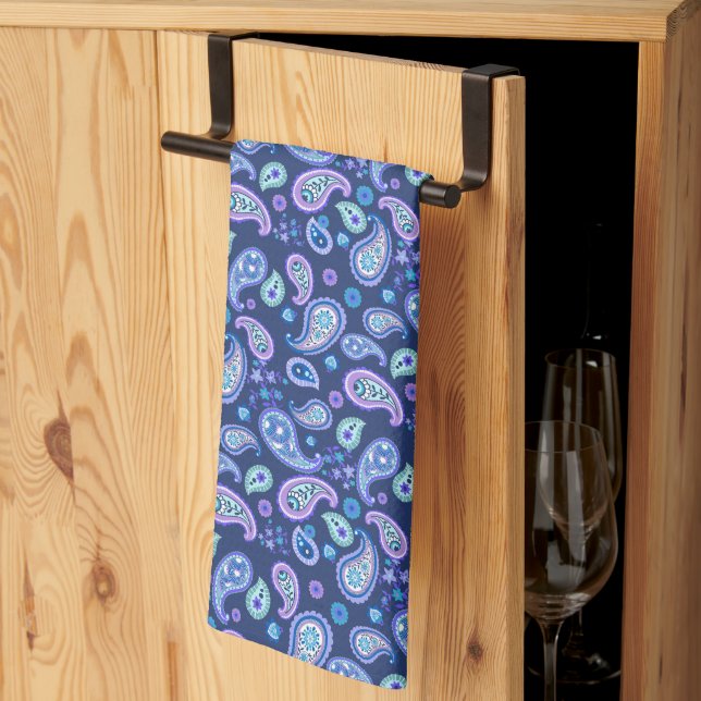 Paisley Floral Pattern - Blau Geschirrtuch (Drittel gefaltet)