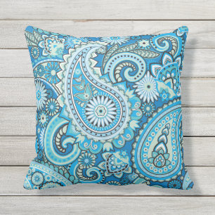 Paisley Floral Pattern Blau Kissen