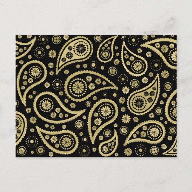 Paisley Funky Print in Black & Golds Postkarte (Vorderseite)