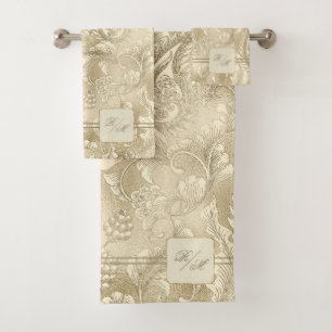 Paisley Garden Floral Monogram Gold/Gold ID750 Badhandtuch Set