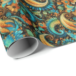 Paisley Golden Blume Abstraktes Muster 7 Geschenkpapier
