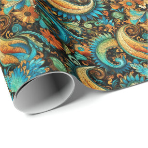 Paisley Golden Blume Abstraktes Muster 7 Geschenkpapier