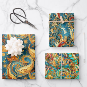 Paisley Golden Blume Abstraktes Muster Set 1 Geschenkpapier Set