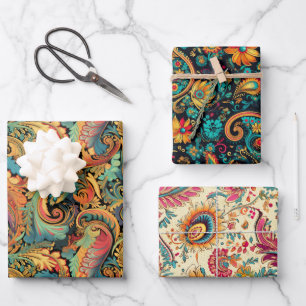 Paisley Golden Blume Abstraktes Muster Set 5 Geschenkpapier Set