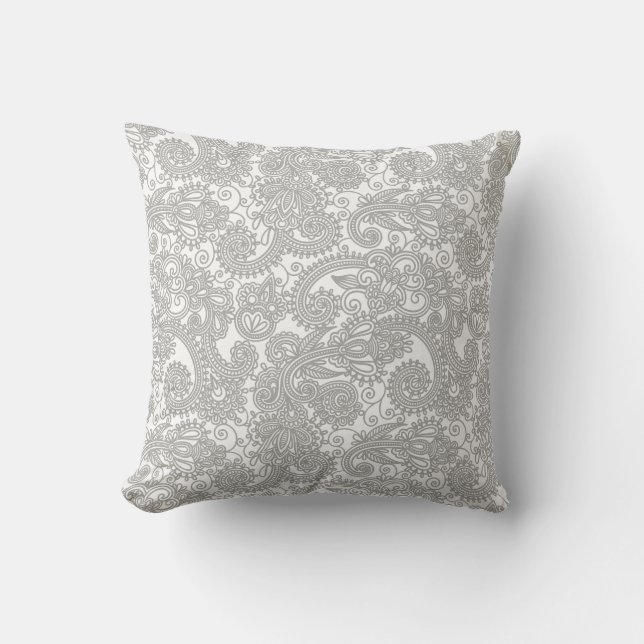 Paisley Gray White Detection Pattern Cushion Kissen (Vorderseite)
