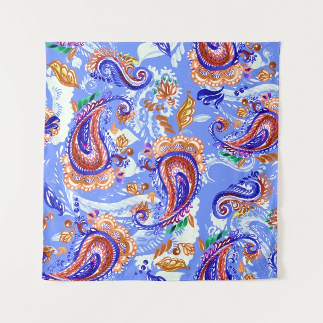 Paisley Handcraft: Watercolor Asian Background Wandteppich (Vorderseite)