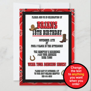 Paisley HandkerChief Red & Black Western Birthday Einladung