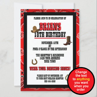 Paisley HandkerChief Red & Black Western Birthday Einladung