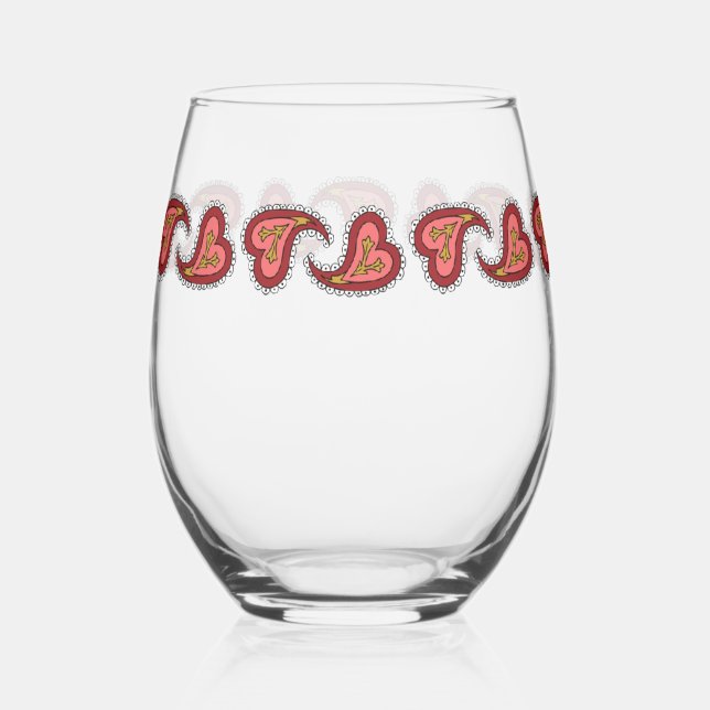 Paisley Heart Weinglas Ohne Stiel (Vorderseite)