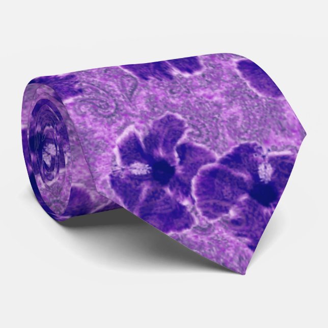 Paisley-Hibiskus-hawaiisches Retro doppelseitiges Krawatte (Gerollt)