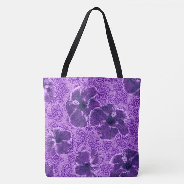 Paisley Hibiskus Vintag Psychedelic Beach Bag (Vorderseite)