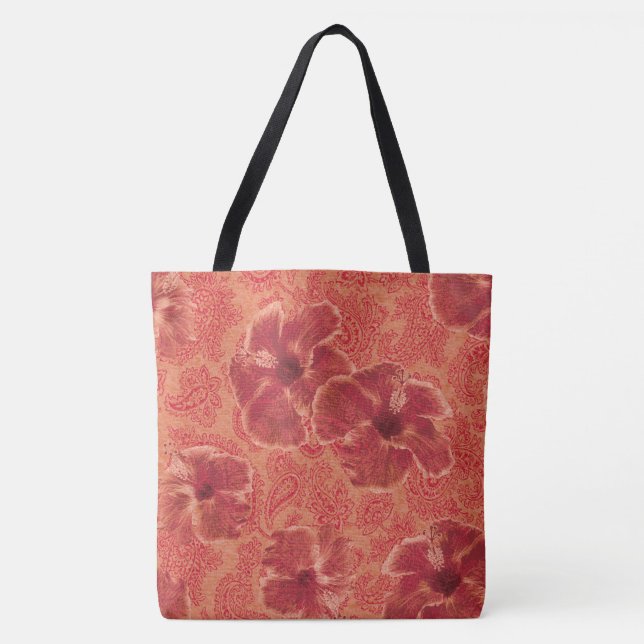 Paisley Hibiskus Vintag Psychedelic Beach Bag (Vorderseite)