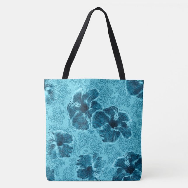 Paisley Hibiskus Vintag Psychedelic Beach Bag (Vorderseite)